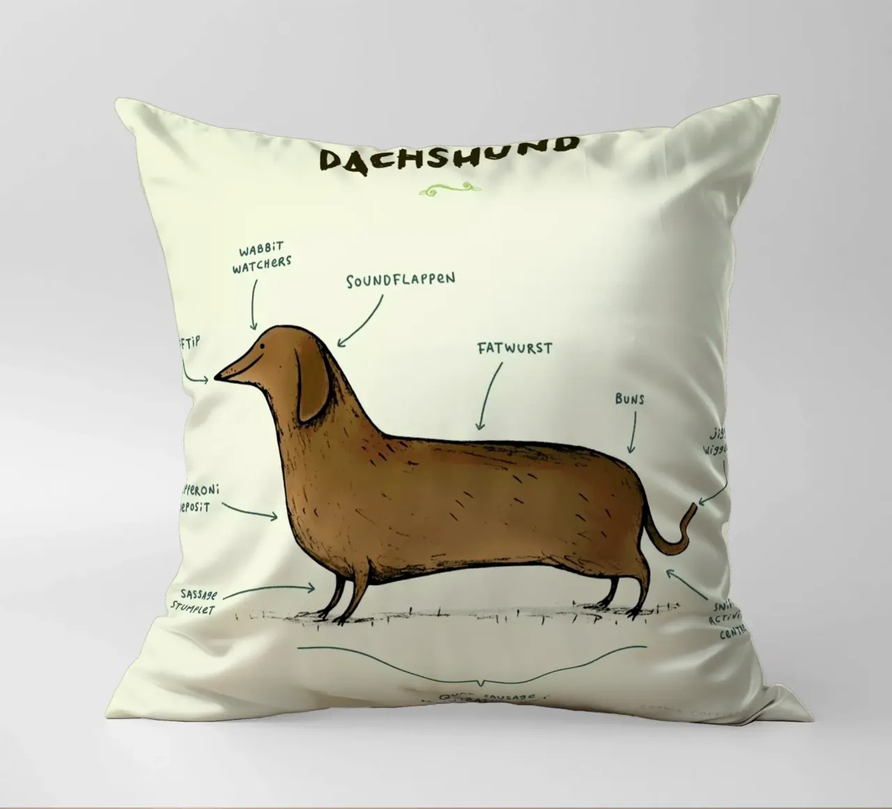 Anatomy Of A Dachshund cuscino da Sophie Corrigan