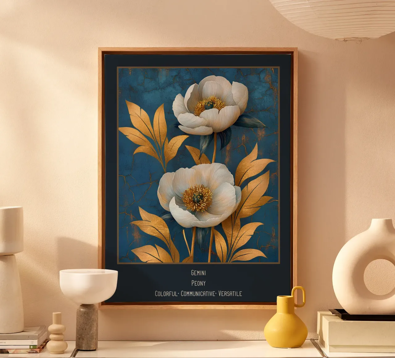 I fiori dei segni zodiacali: Gemelli - Peonia tela con Cornice a cassetta da Art-Nouveau-Dsg