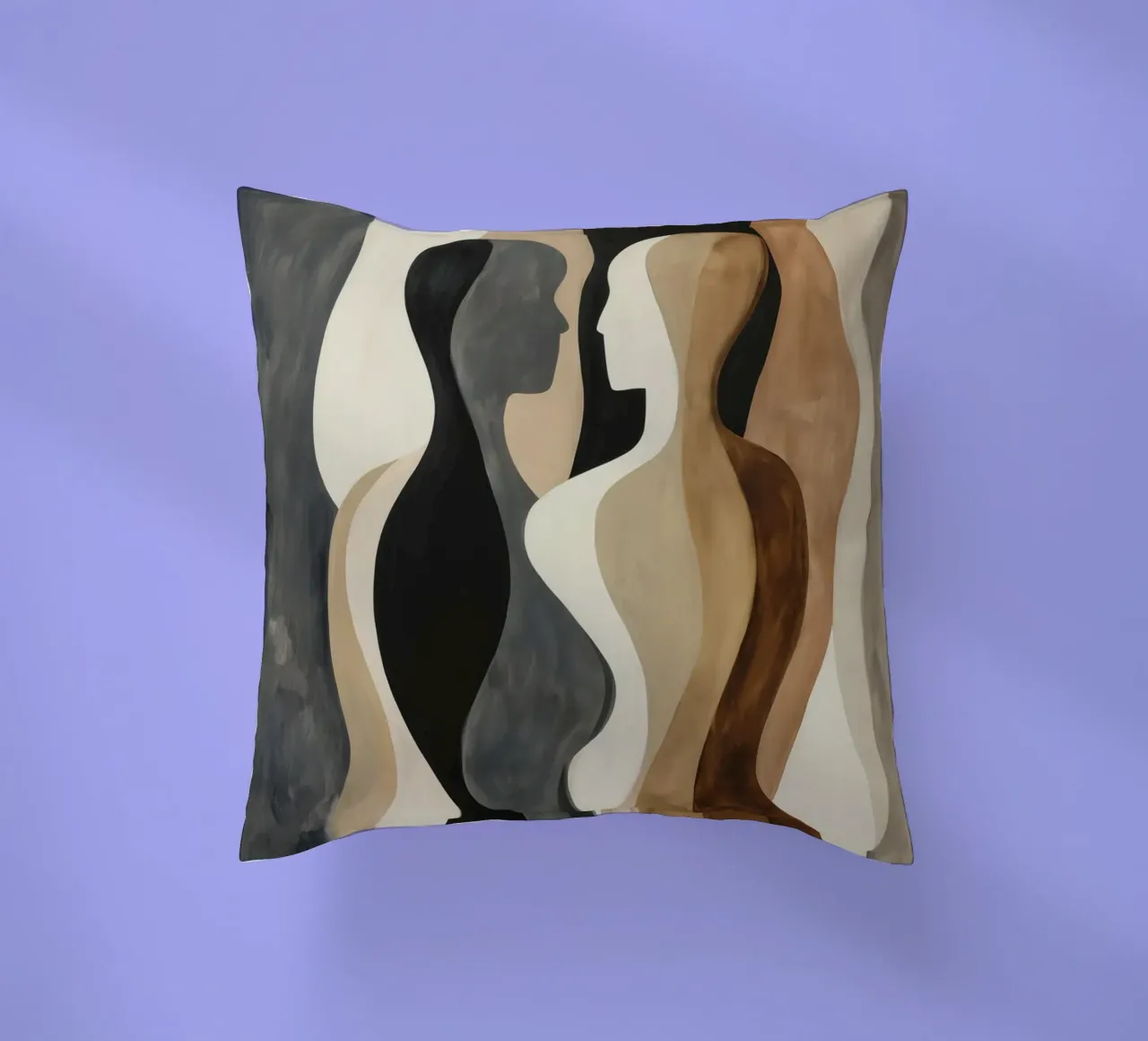 Due corpi femminili astratti in marrone e beige cuscino da Autofocus