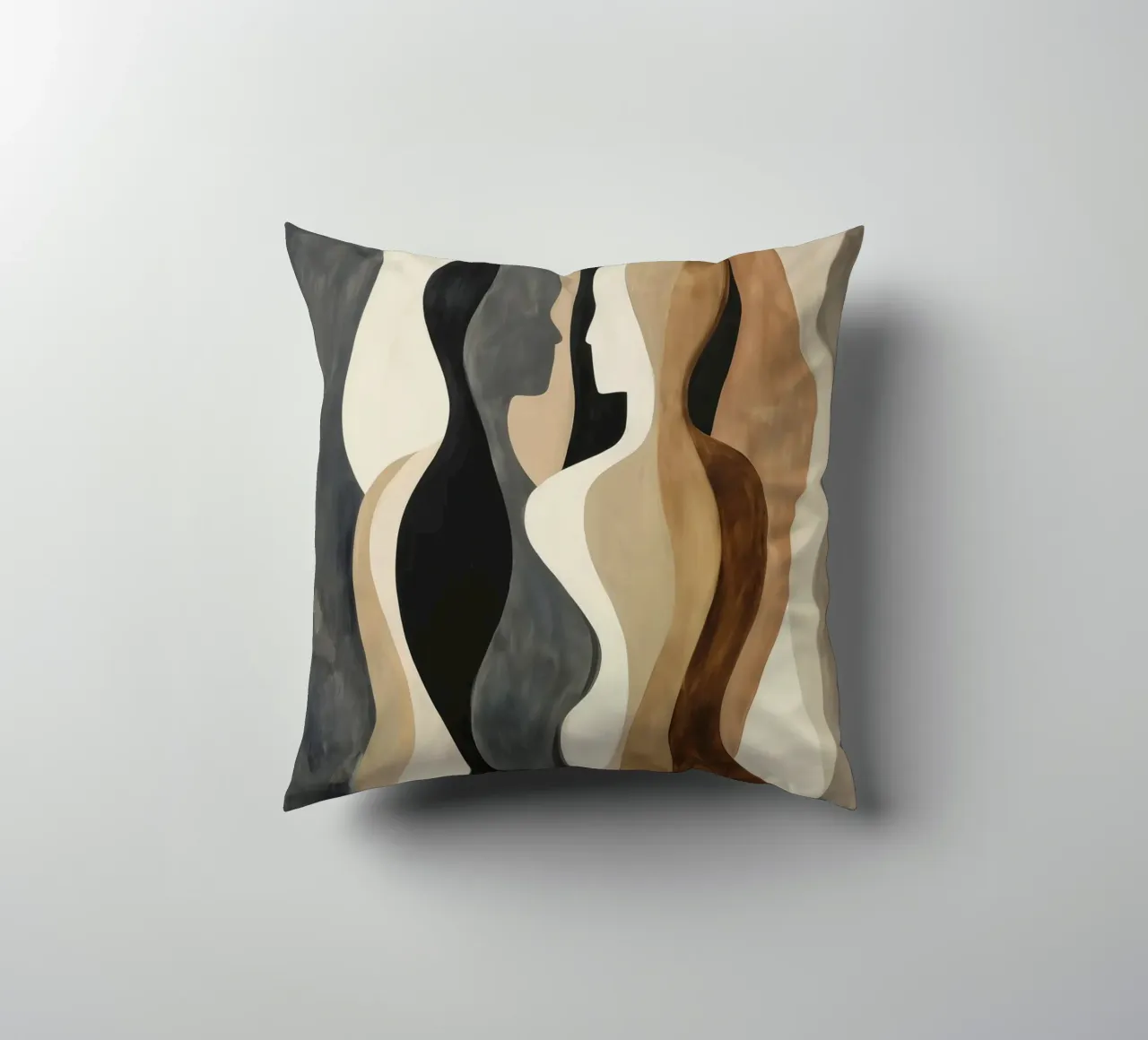 Due corpi femminili astratti in marrone e beige cuscino da Autofocus