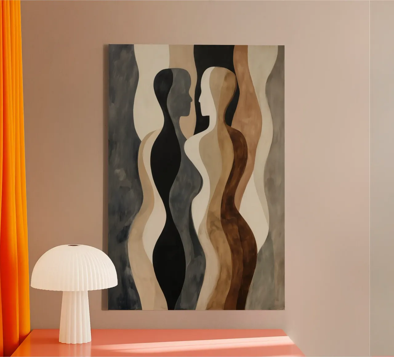 Due corpi femminili astratti in marrone e beige tela con Cornice a cassetta da Autofocus