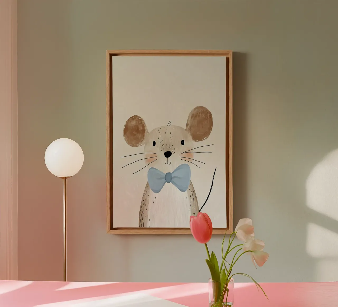 Cute Mouse with Bow Tie, Nursery Wall Art, Playroom Print canvas with Floater frame by Little Lola