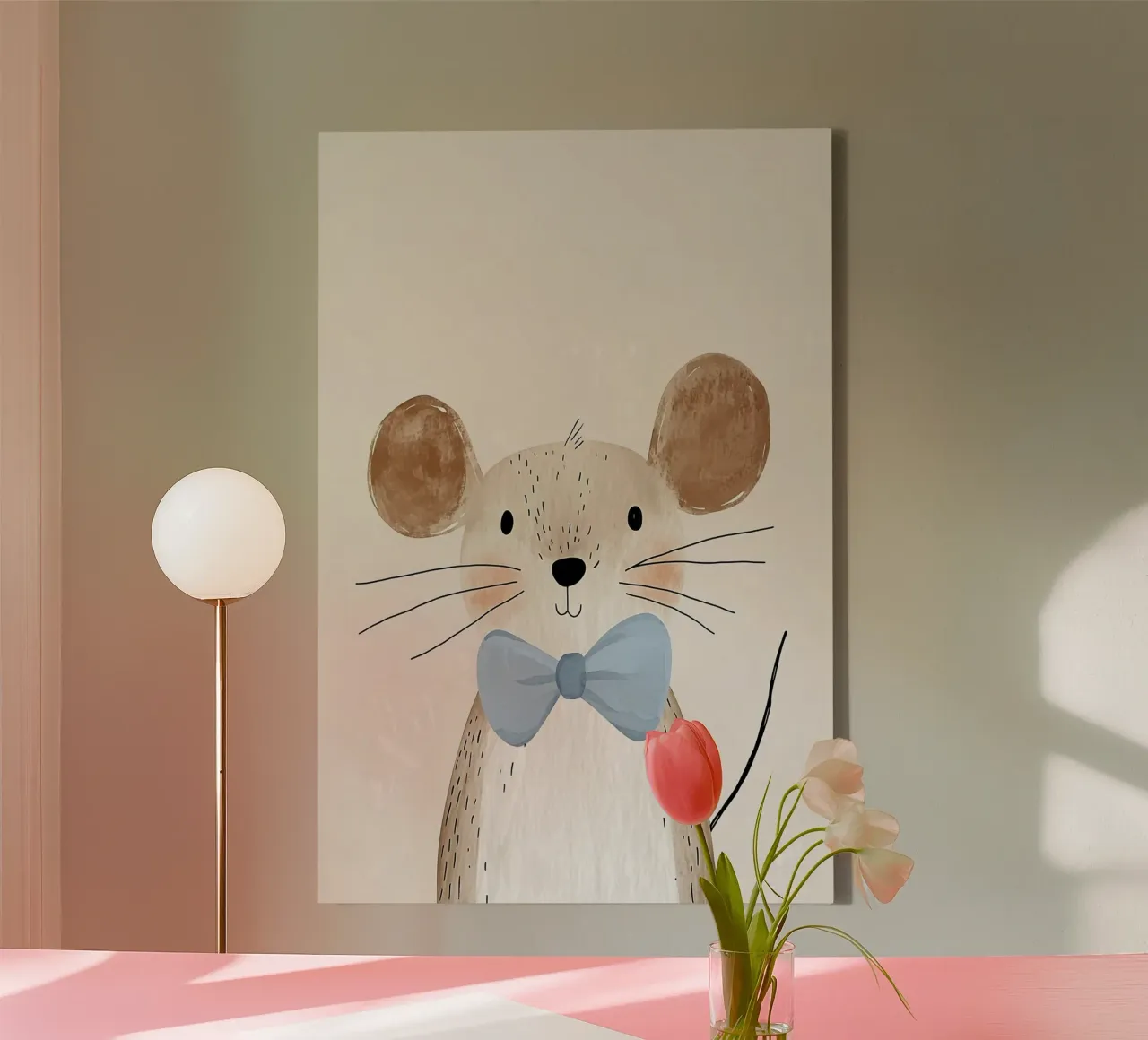 Cute Mouse with Bow Tie, Nursery Wall Art, Playroom Print canvas with Floater frame by Little Lola