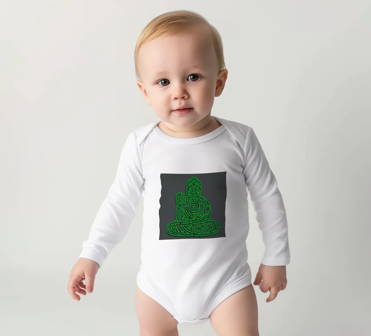 Zen Maze Meditation long-sleeve baby romper by Tobe Fonseca