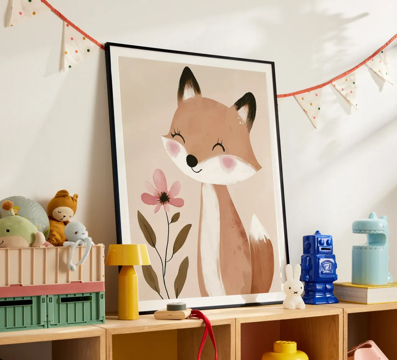 Stampa di una simpatica volpe, arte da parete per la cameretta, stampa per la stanza dei giochi poster con telaio in legno da Little Lola