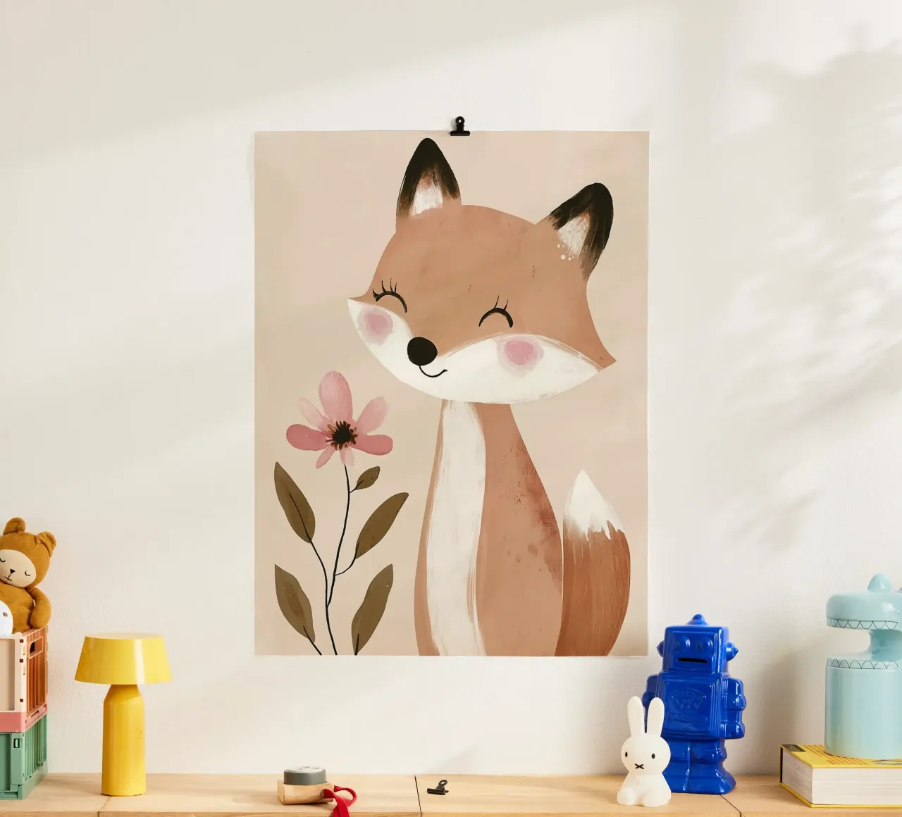 Stampa di una simpatica volpe, arte da parete per la cameretta, stampa per la stanza dei giochi poster con telaio in legno da Little Lola
