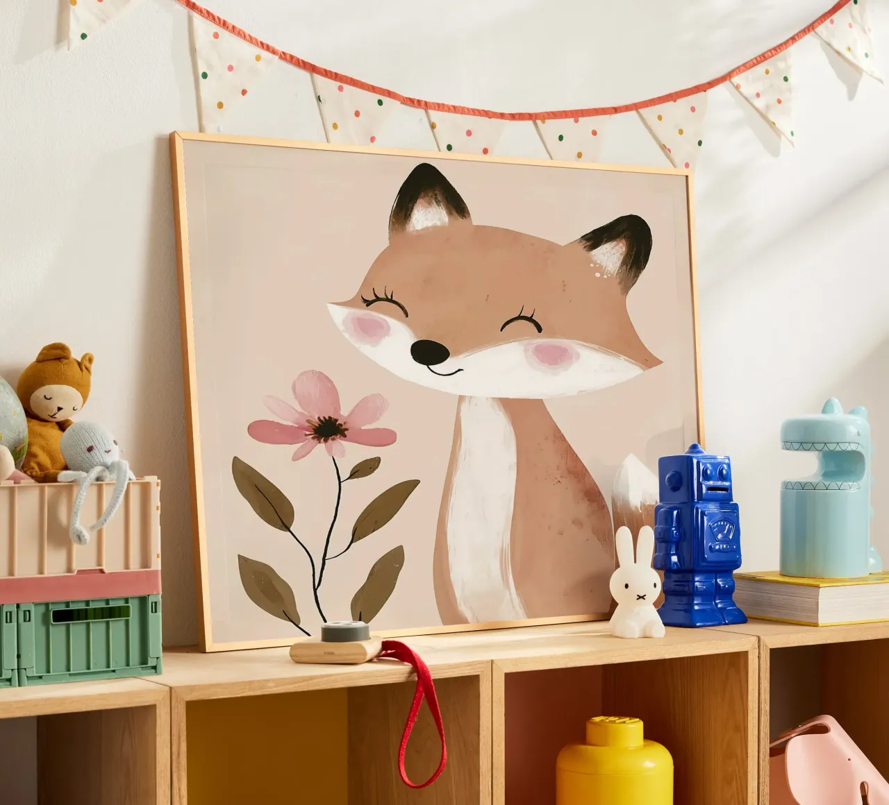 Stampa di una simpatica volpe, arte da parete per la cameretta, stampa per la stanza dei giochi poster con telaio in legno da Little Lola