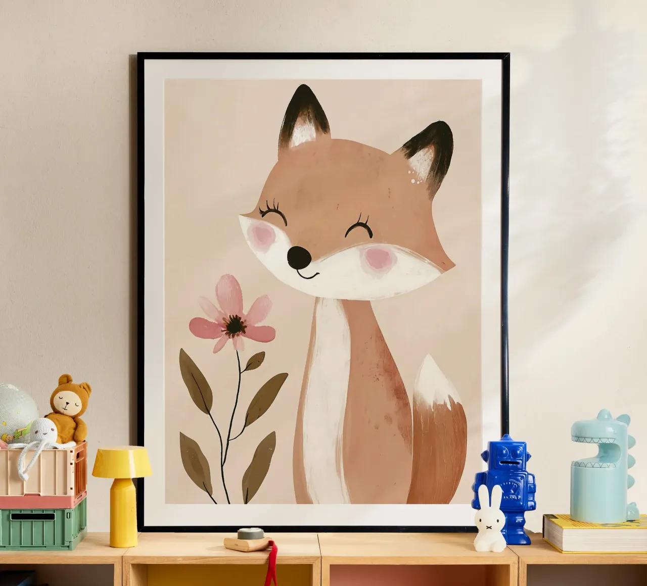 Stampa di una simpatica volpe, arte da parete per la cameretta, stampa per la stanza dei giochi poster con telaio in legno da Little Lola