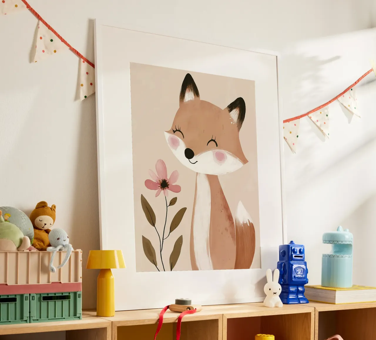 Stampa di una simpatica volpe, arte da parete per la cameretta, stampa per la stanza dei giochi poster con telaio in legno da Little Lola