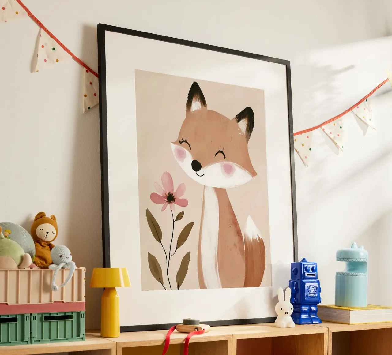 Stampa di una simpatica volpe, arte da parete per la cameretta, stampa per la stanza dei giochi poster con telaio in legno da Little Lola