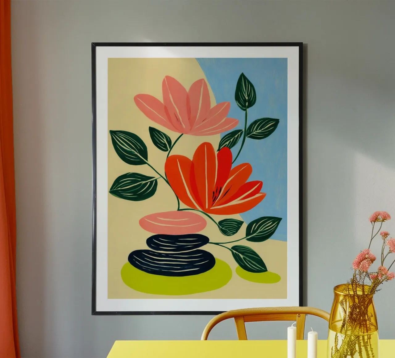 Fiori Zen | Un'oasi di serenità poster con telaio in legno da Autofocus