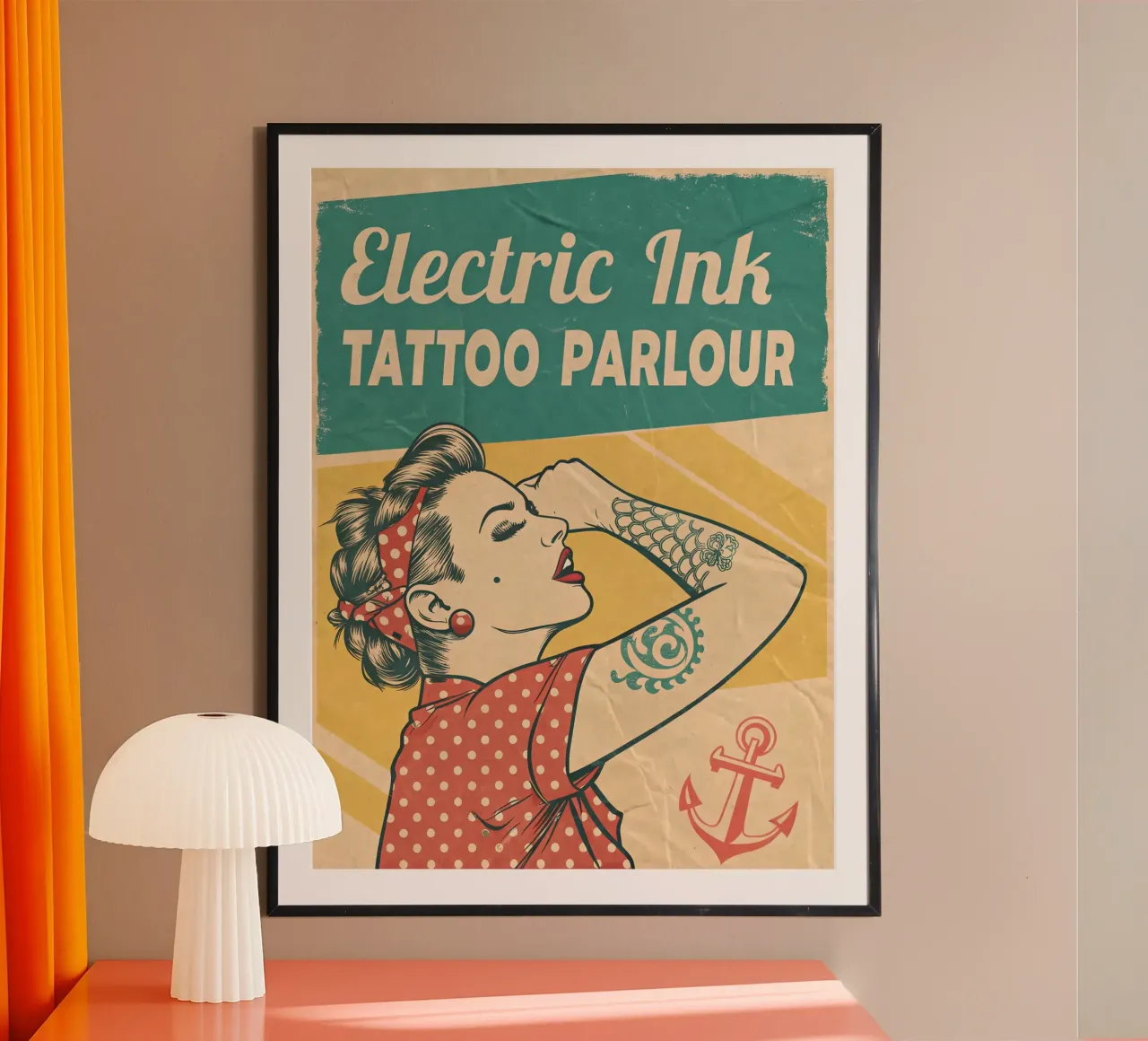 Tatuaggio retrò Electric Ink Parlour Pin-Up Art poster con telaio in legno da Jester Krew Art