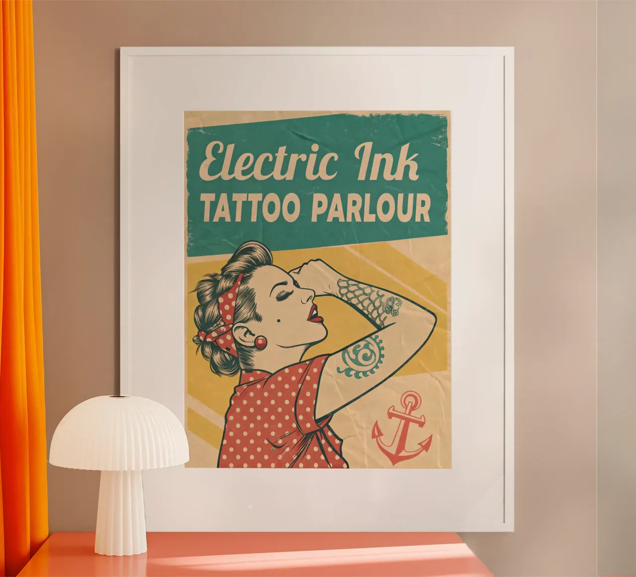 Tatuaggio retrò Electric Ink Parlour Pin-Up Art poster con telaio in legno da Jester Krew Art