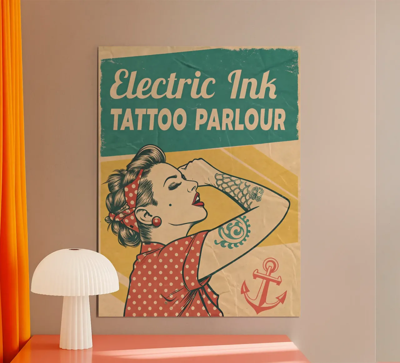 Tatuaggio retrò Electric Ink Parlour Pin-Up Art poster con telaio in legno da Jester Krew Art