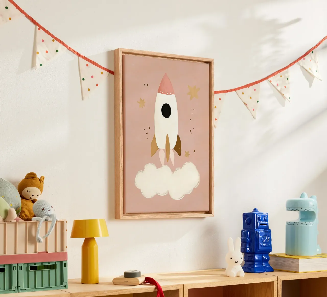 Spaceship, Space Rocket, Nursery Wall Art, Playroom Decor canvas with Floater frame by Little Lola