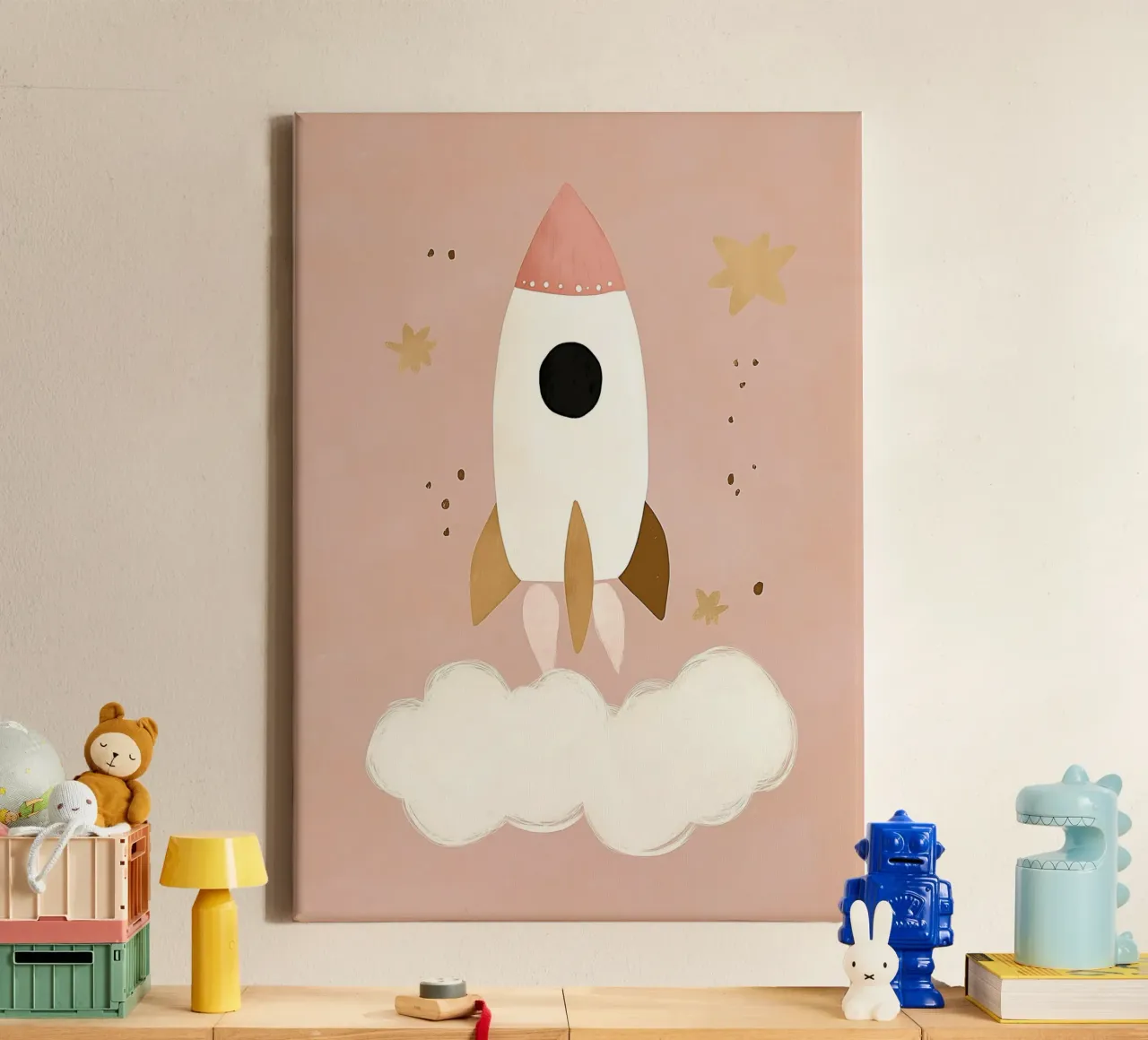 Spaceship, Space Rocket, Nursery Wall Art, Playroom Decor canvas with Floater frame by Little Lola