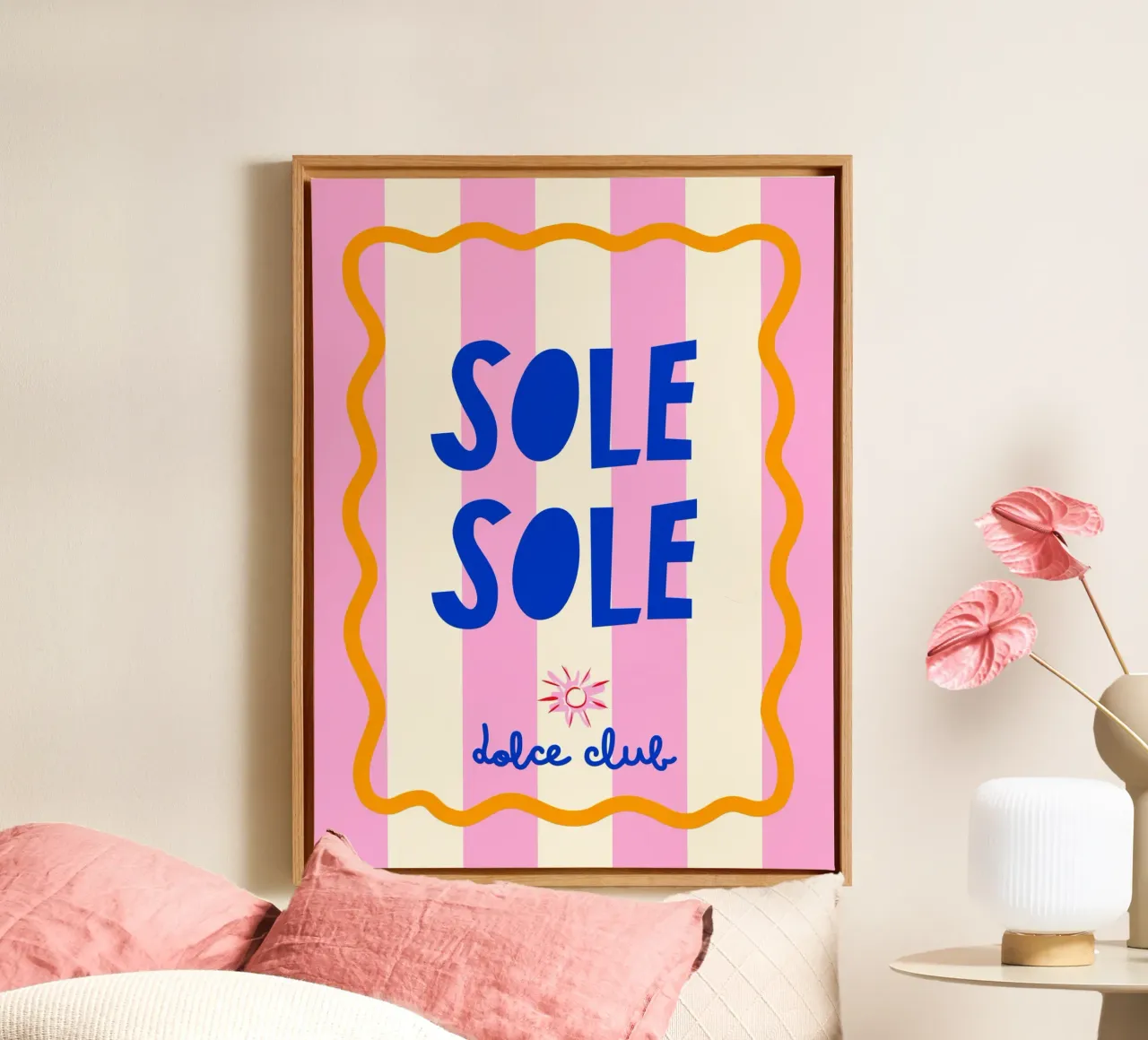 Sole Sole - Poster tipografico Dolce Vita Pink Stripe tela con Cornice a cassetta da Dominique Vari Words
