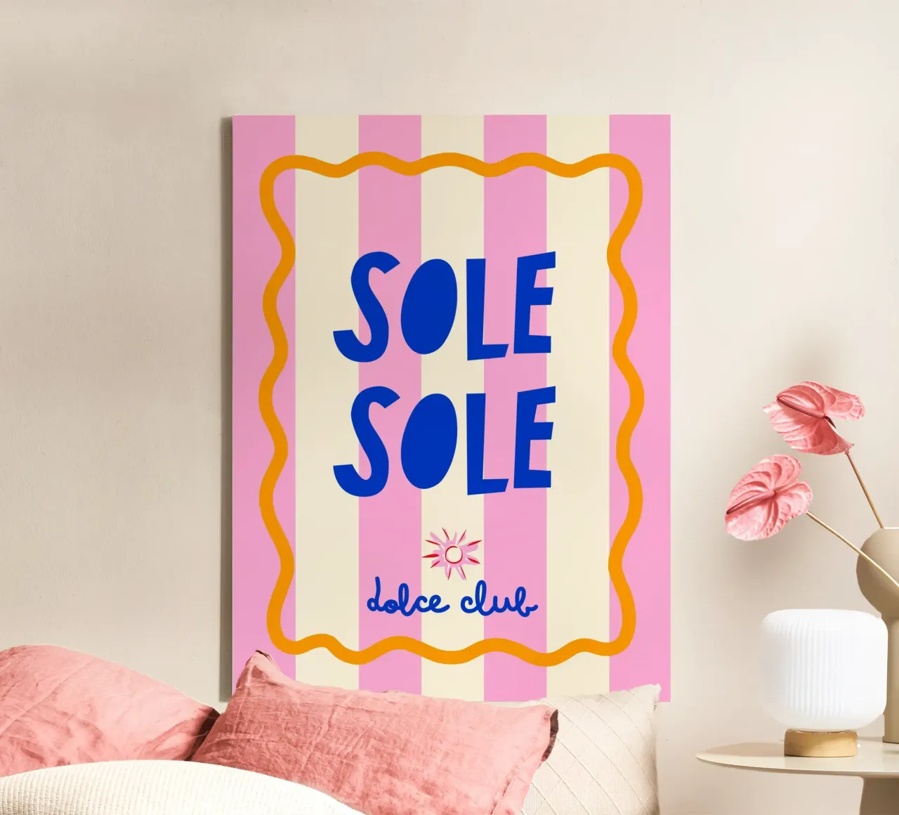 Sole Sole - Poster tipografico Dolce Vita Pink Stripe tela con Cornice a cassetta da Dominique Vari Words