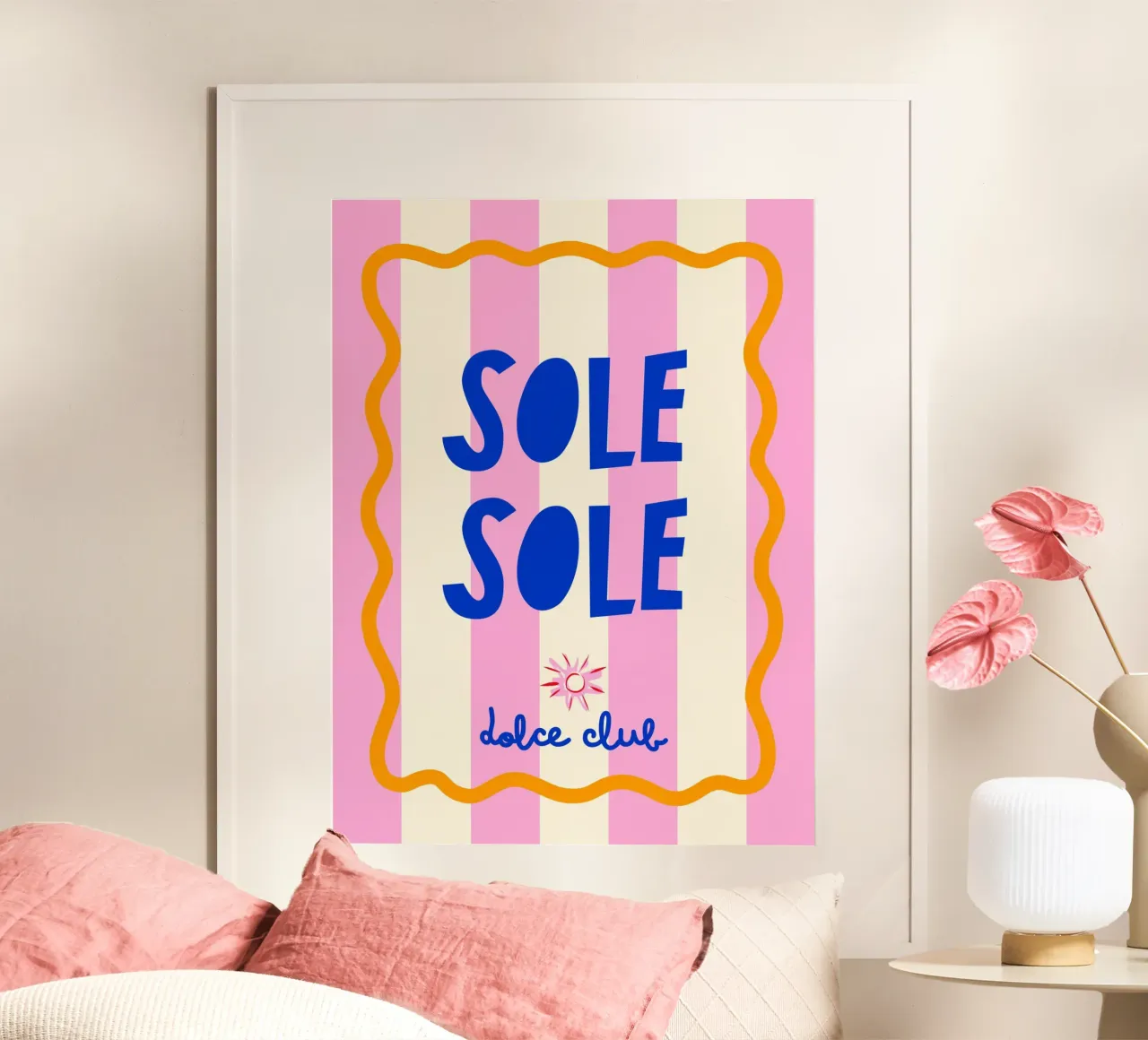 Sole Sole - Poster tipografico Dolce Vita Pink Stripe poster con telaio in legno da Dominique Vari Words
