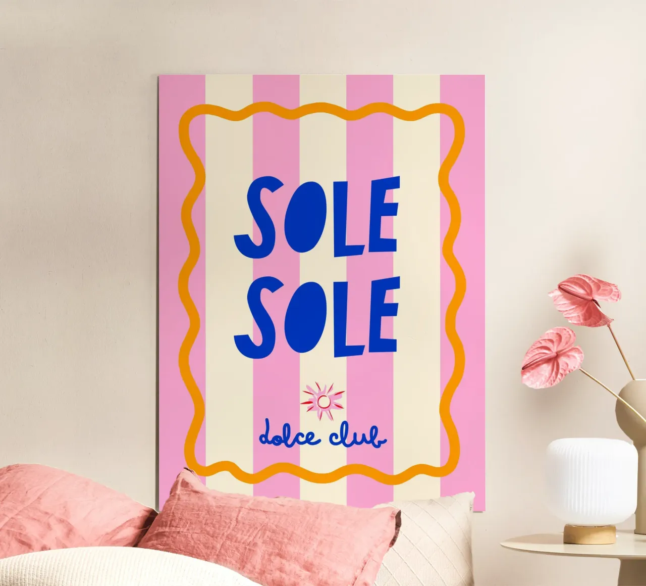 Sole Sole - Poster tipografico Dolce Vita Pink Stripe poster con telaio in legno da Dominique Vari Words