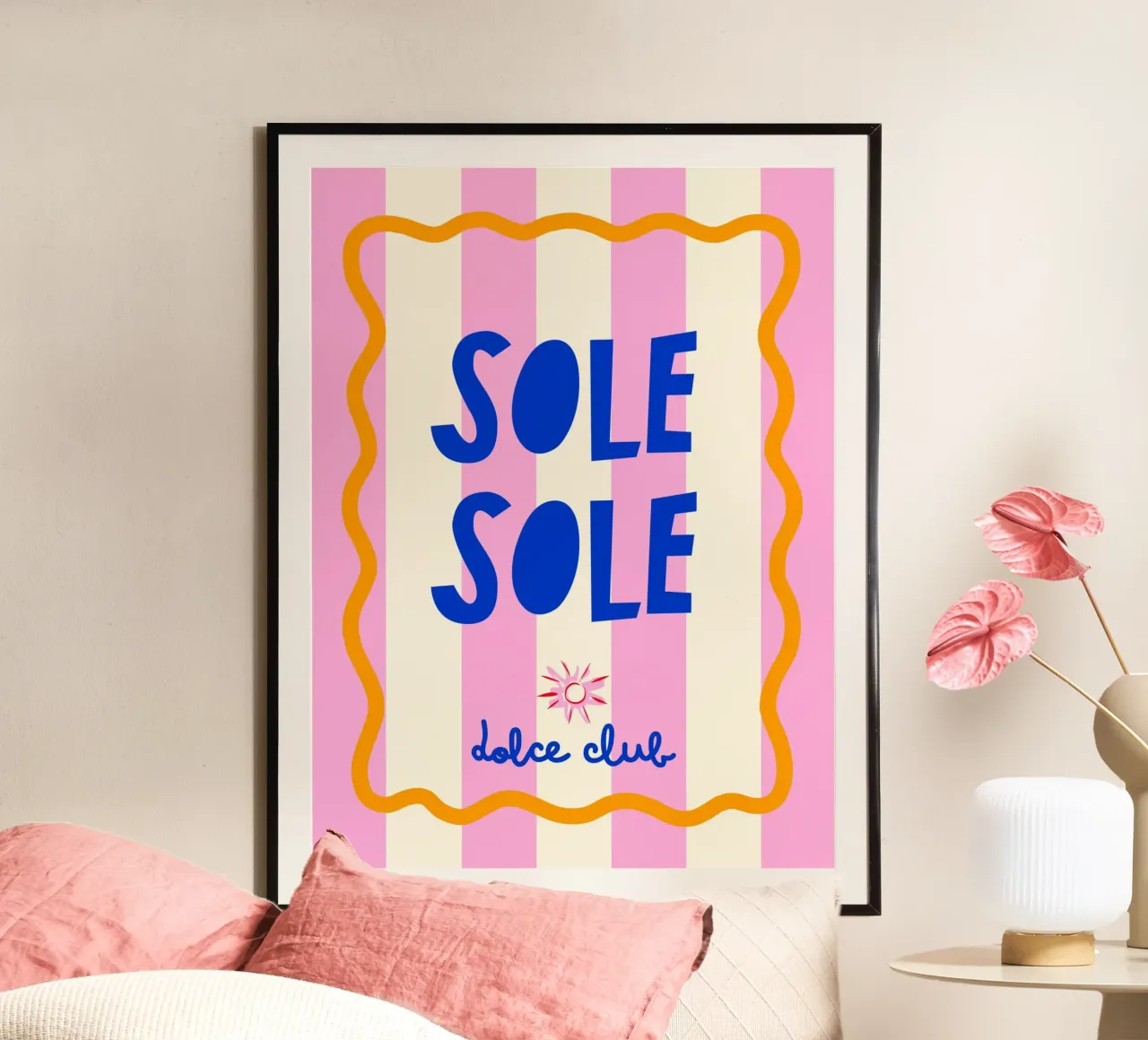 Sole Sole - Poster tipografico Dolce Vita Pink Stripe poster con telaio in legno da Dominique Vari Words