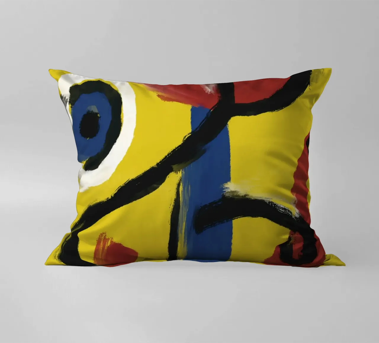 Abstract yellow oil painting decorative cushion by Little Dean