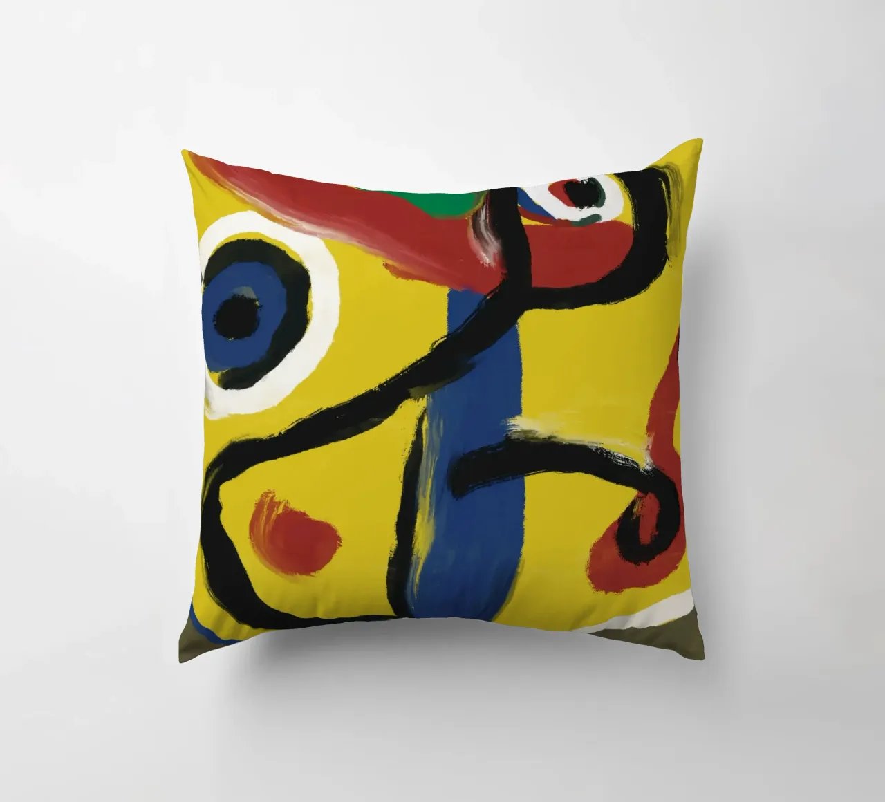 Abstract yellow oil painting decorative cushion by Little Dean