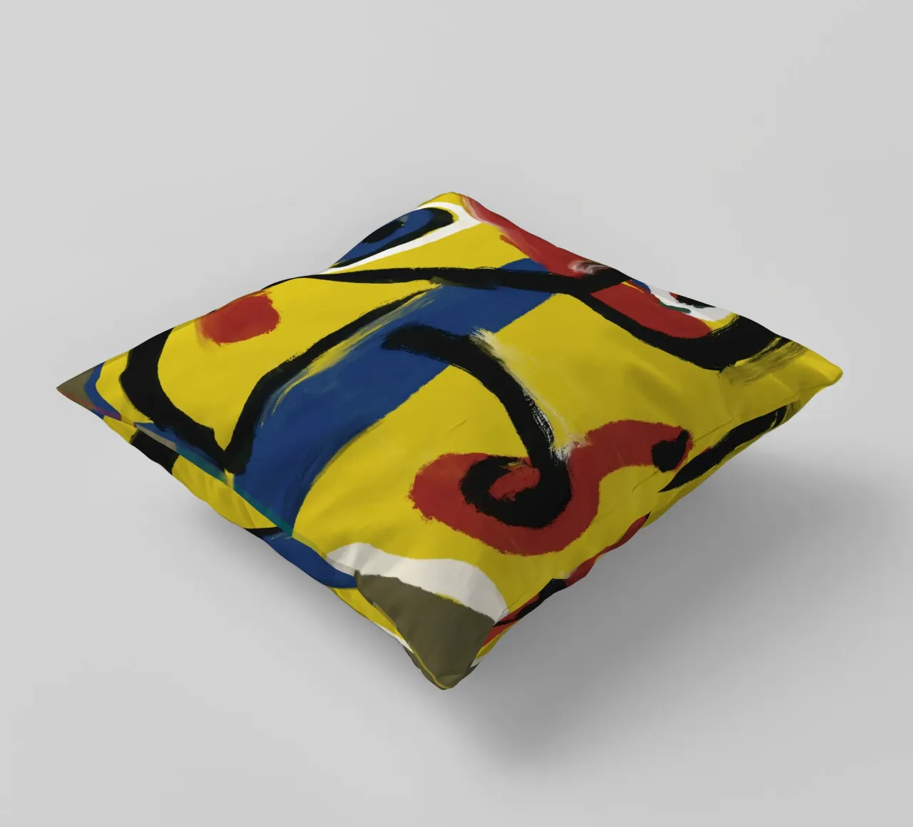 Abstract yellow oil painting decorative cushion by Little Dean