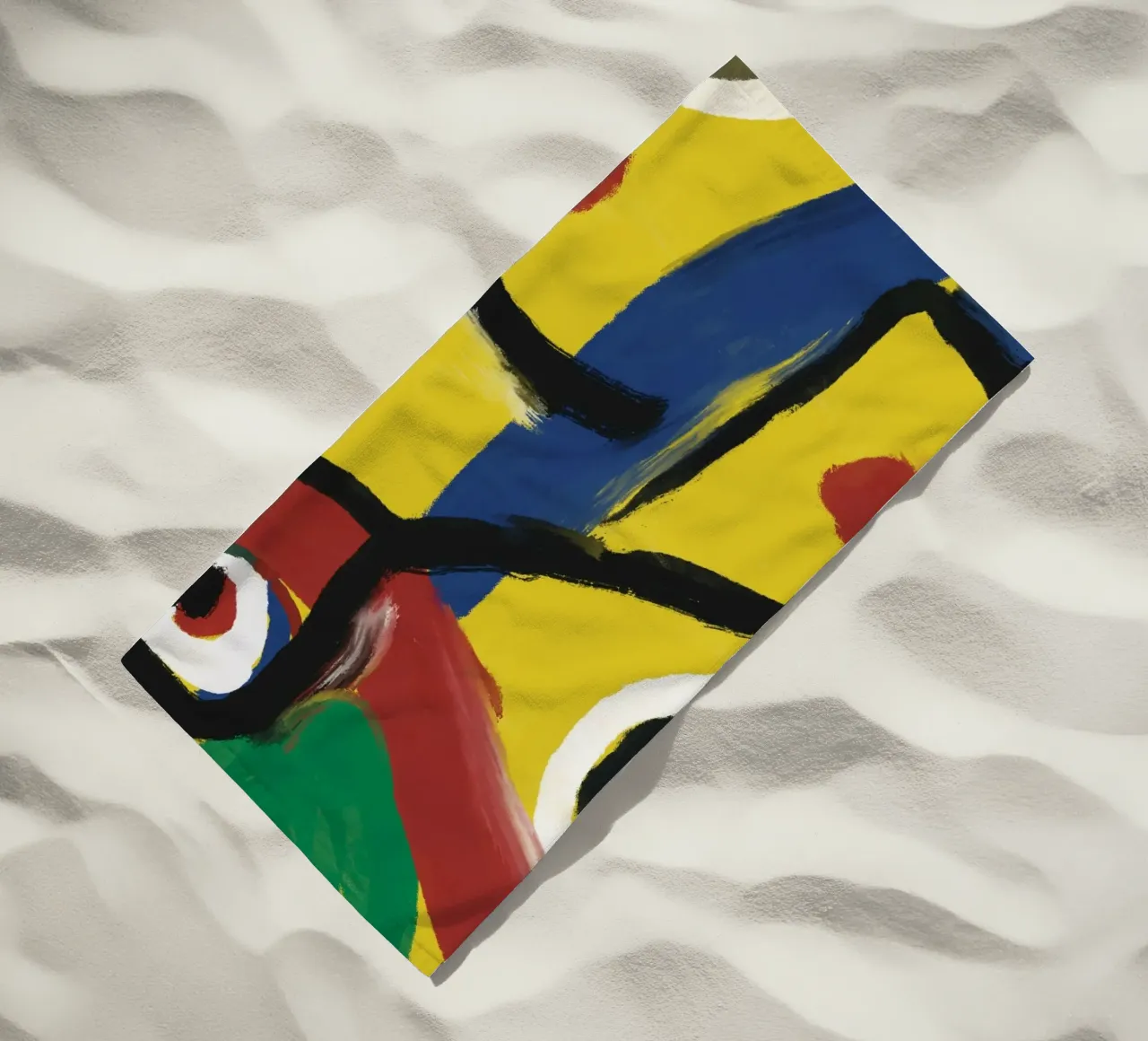 Abstract yellow oil painting beach towel by Little Dean