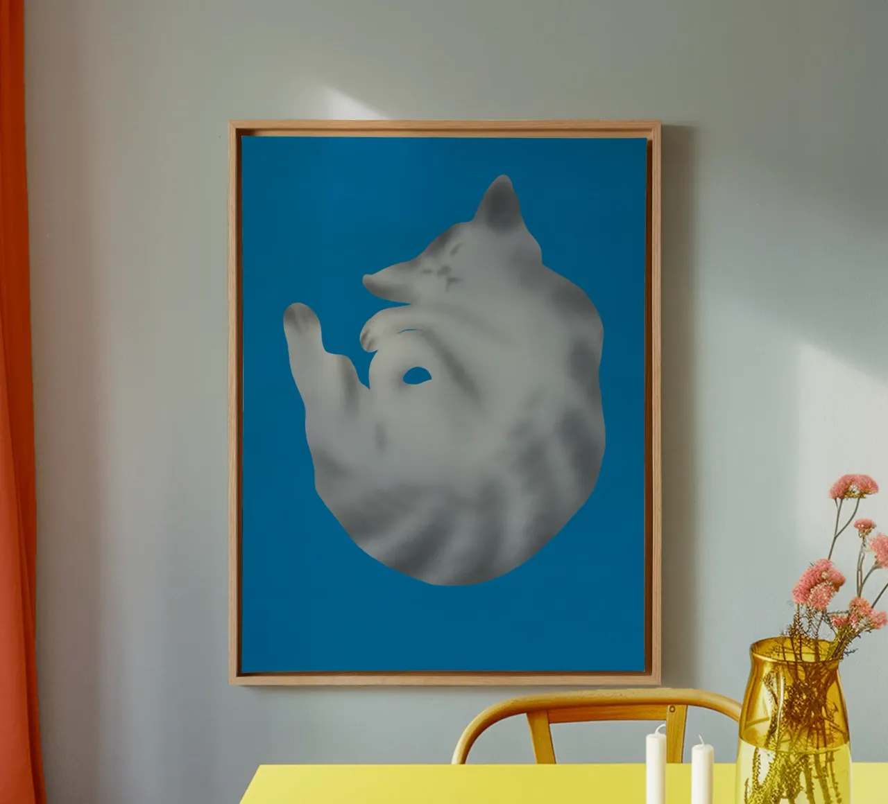 Ritratto di gatto in argento tela con Cornice a cassetta da Little Dean