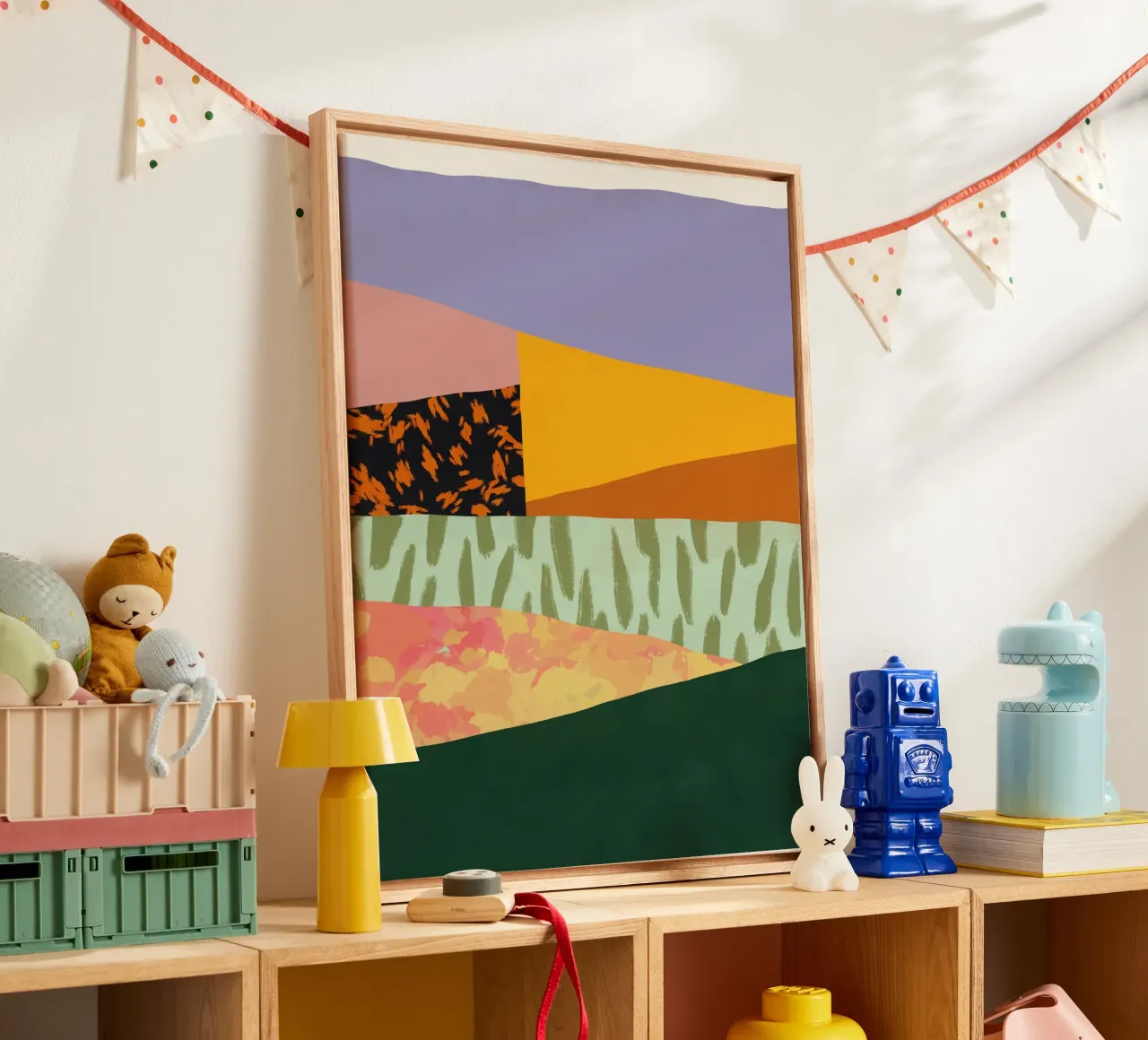 Collage abstract minimalisme canvas met Baklijst van Little Dean
