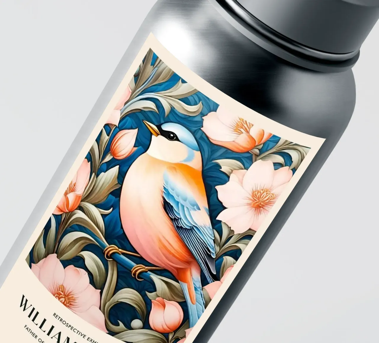 little bird in beautiful flower william morris sticker by komo store