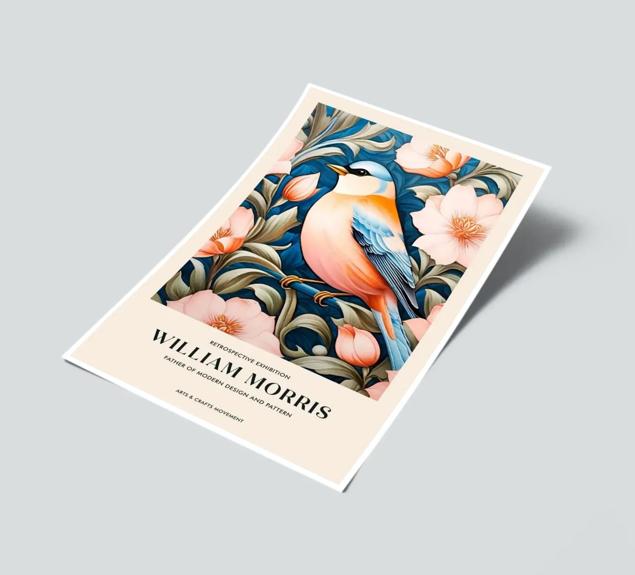 petit oiseau dans une belle fleur william morris planche autocollant de komo store