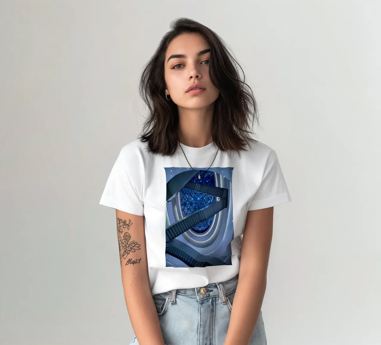 escalier en colimaçon t-shirt de Bleu