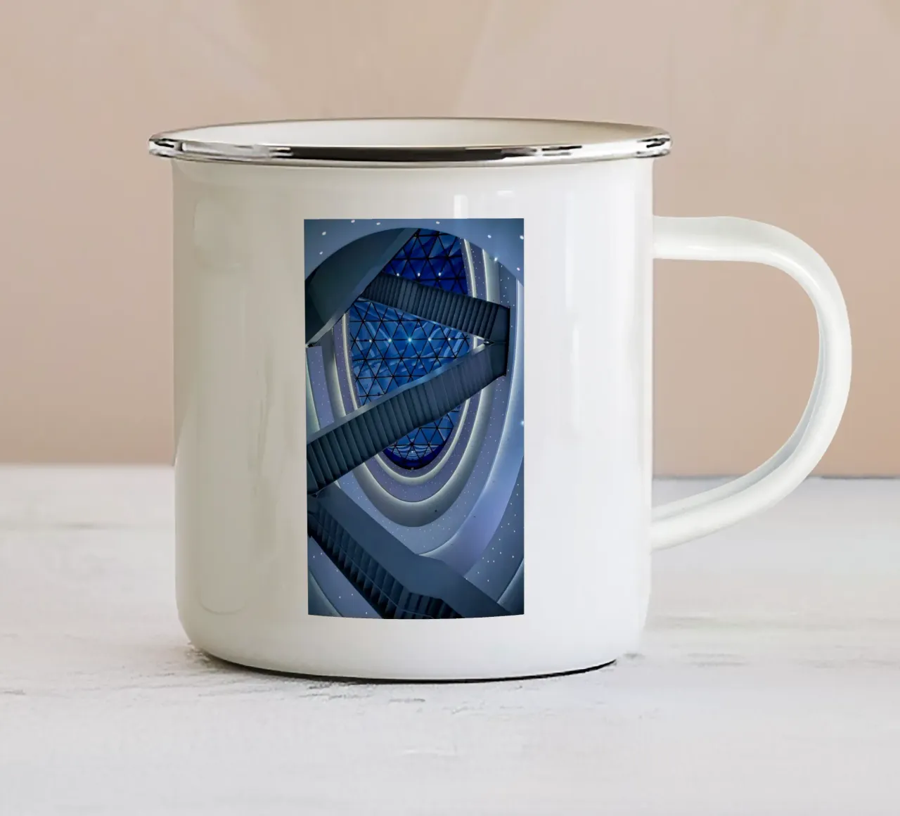 escalier en colimaçon mug en émail de Bleu