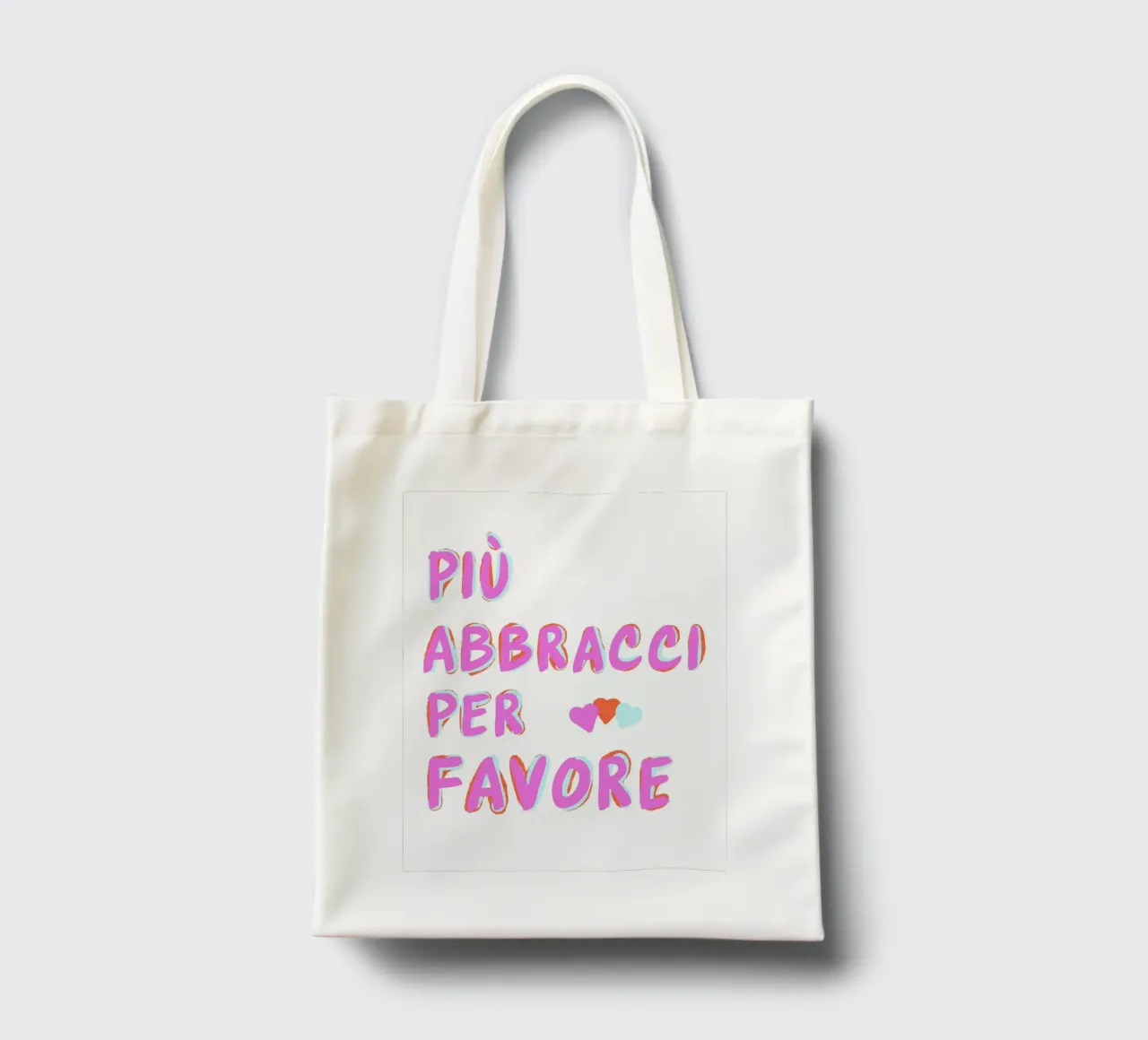 Più abbracci per favore borsa in juta da Carinaprint