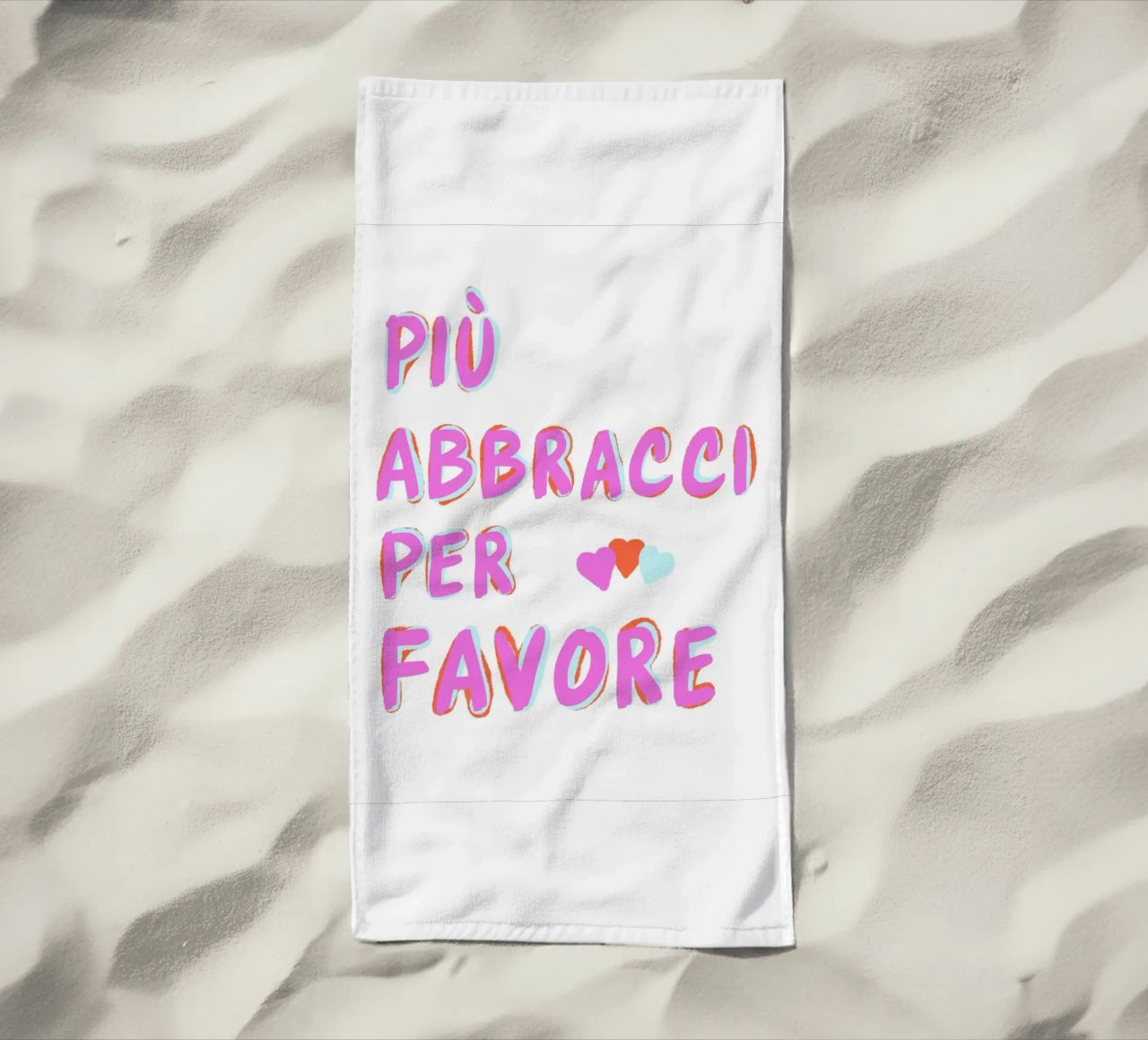 Più abbracci per favore telo mare da Carinaprint