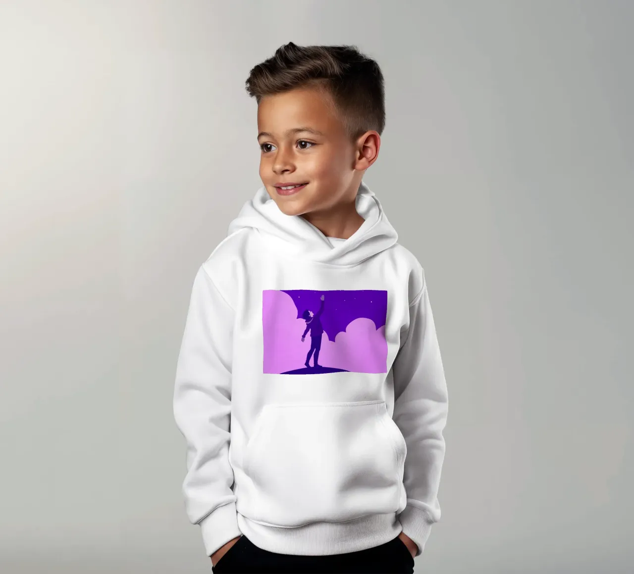 boy reaching for stars in a creative night sky kids hoodie by DesignDoodle