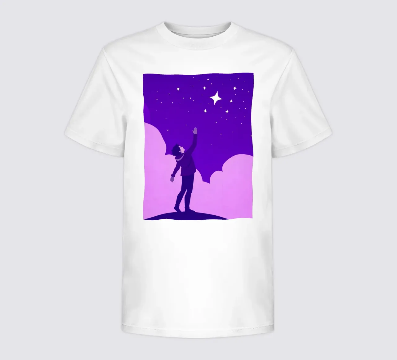 boy reaching for stars in a creative night sky kids t-shirt by DesignDoodle
