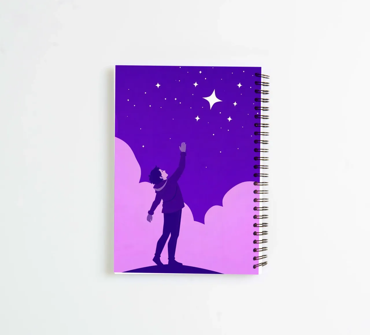 boy reaching for stars in a creative night sky spiral notebook by DesignDoodle