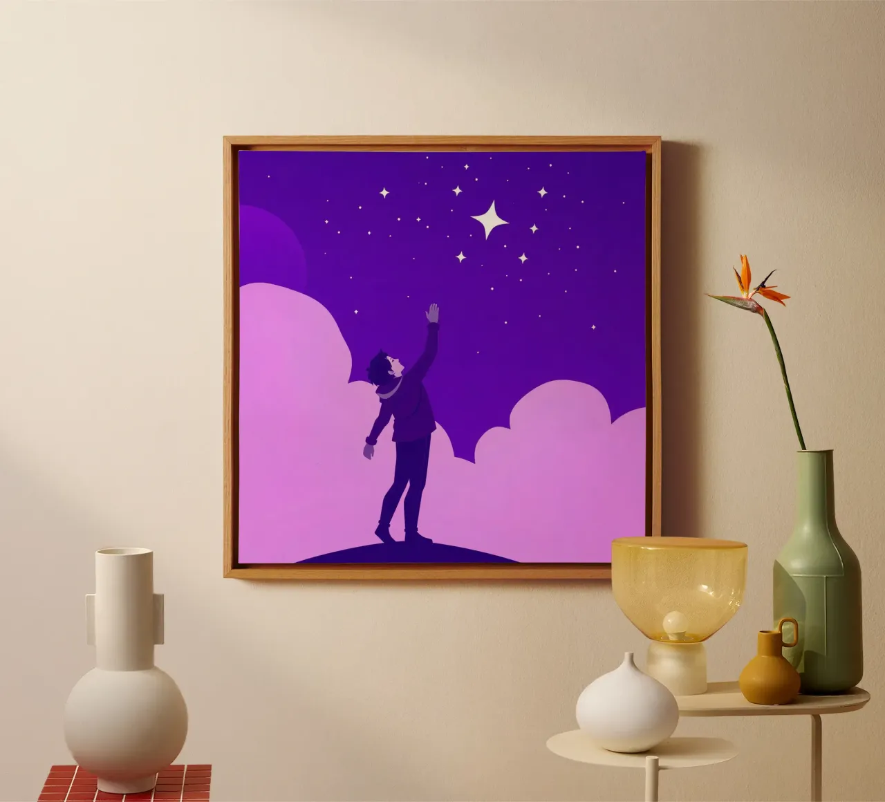 garçon cherchant les étoiles dans un ciel nocturne créatif toile avec Caisse américaine de DesignDoodle