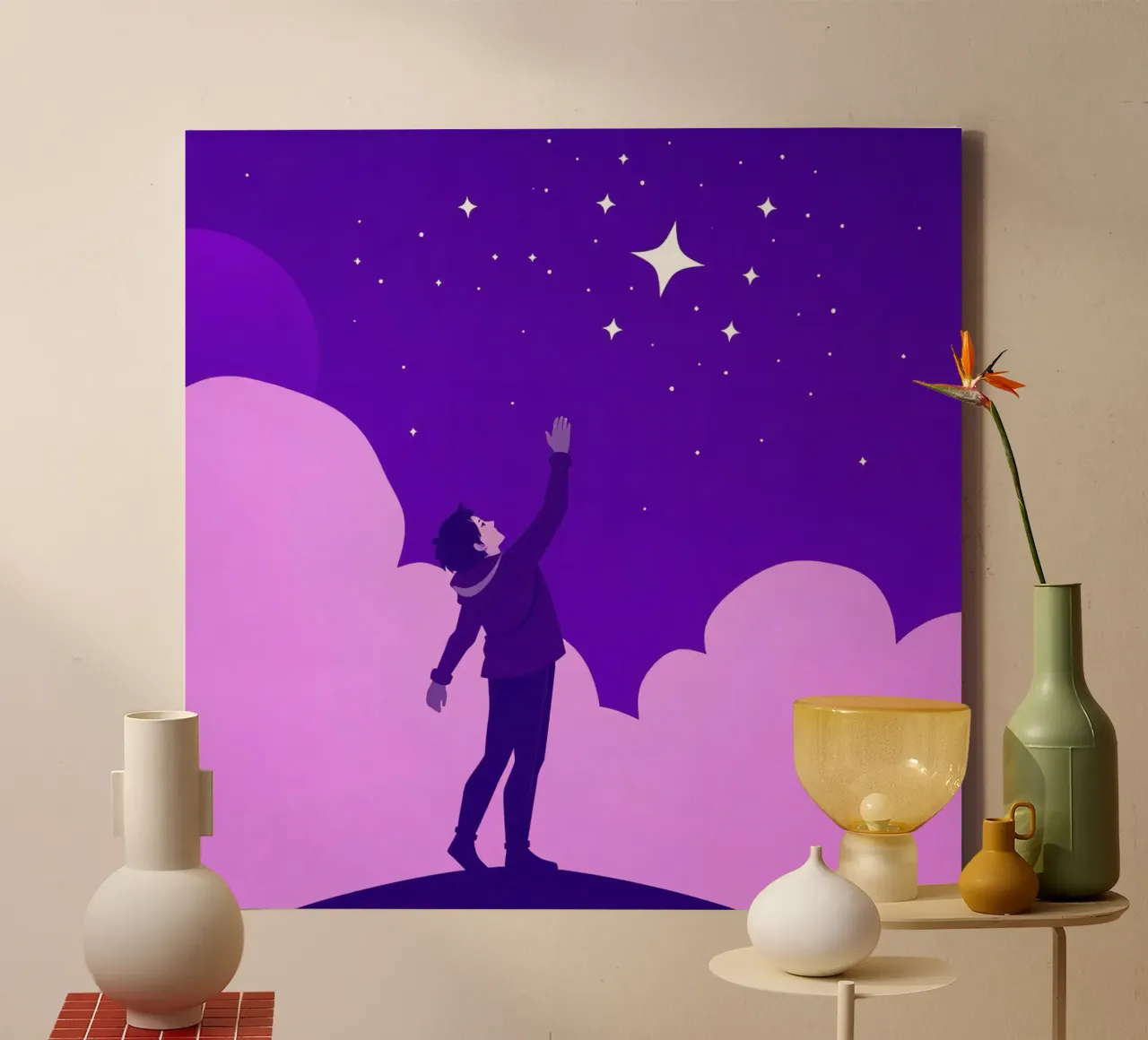 garçon cherchant les étoiles dans un ciel nocturne créatif toile avec Caisse américaine de DesignDoodle