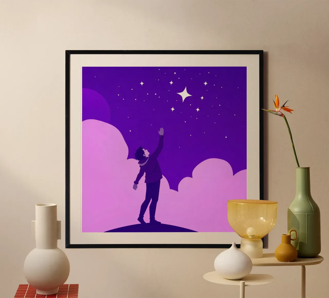 garçon cherchant les étoiles dans un ciel nocturne créatif hahnemühle de DesignDoodle