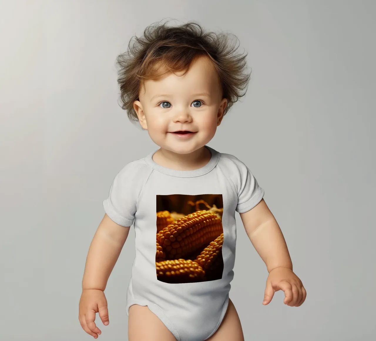 Golden corn ears displayed in a rustic setting short-sleeve baby romper by DesignDoodle