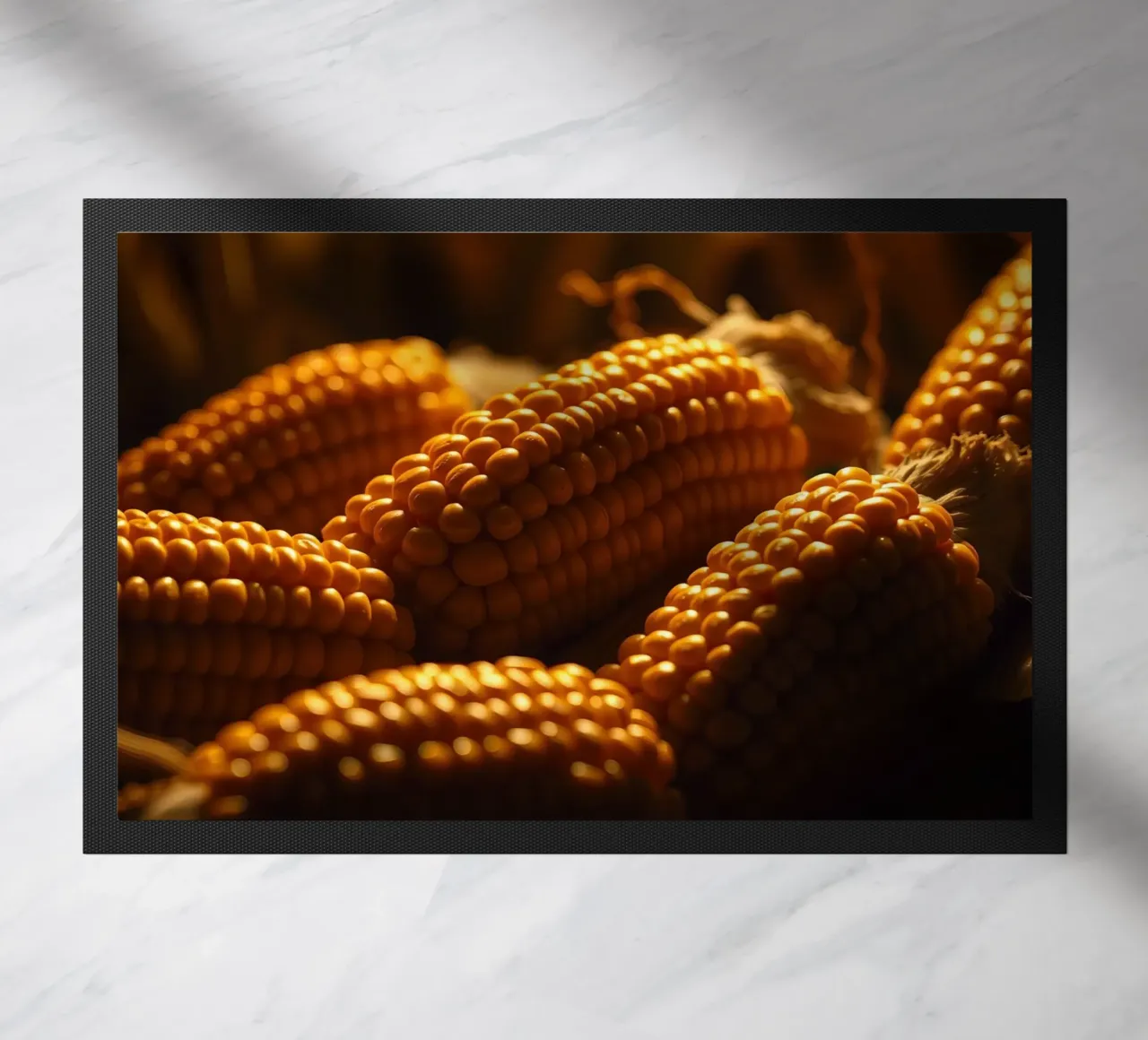 Golden corn ears displayed in a rustic setting doormat by DesignDoodle