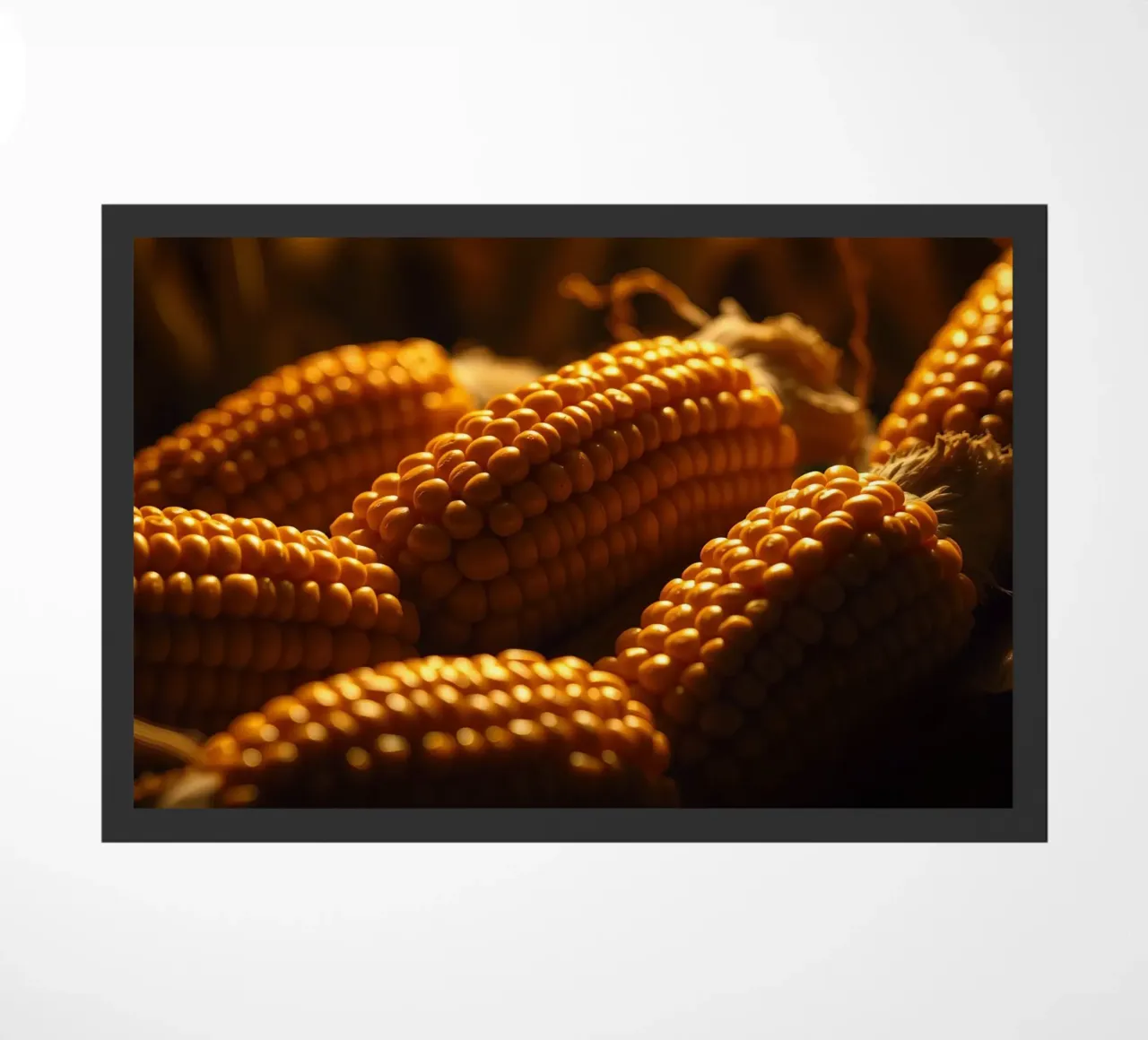 Golden corn ears displayed in a rustic setting doormat by DesignDoodle