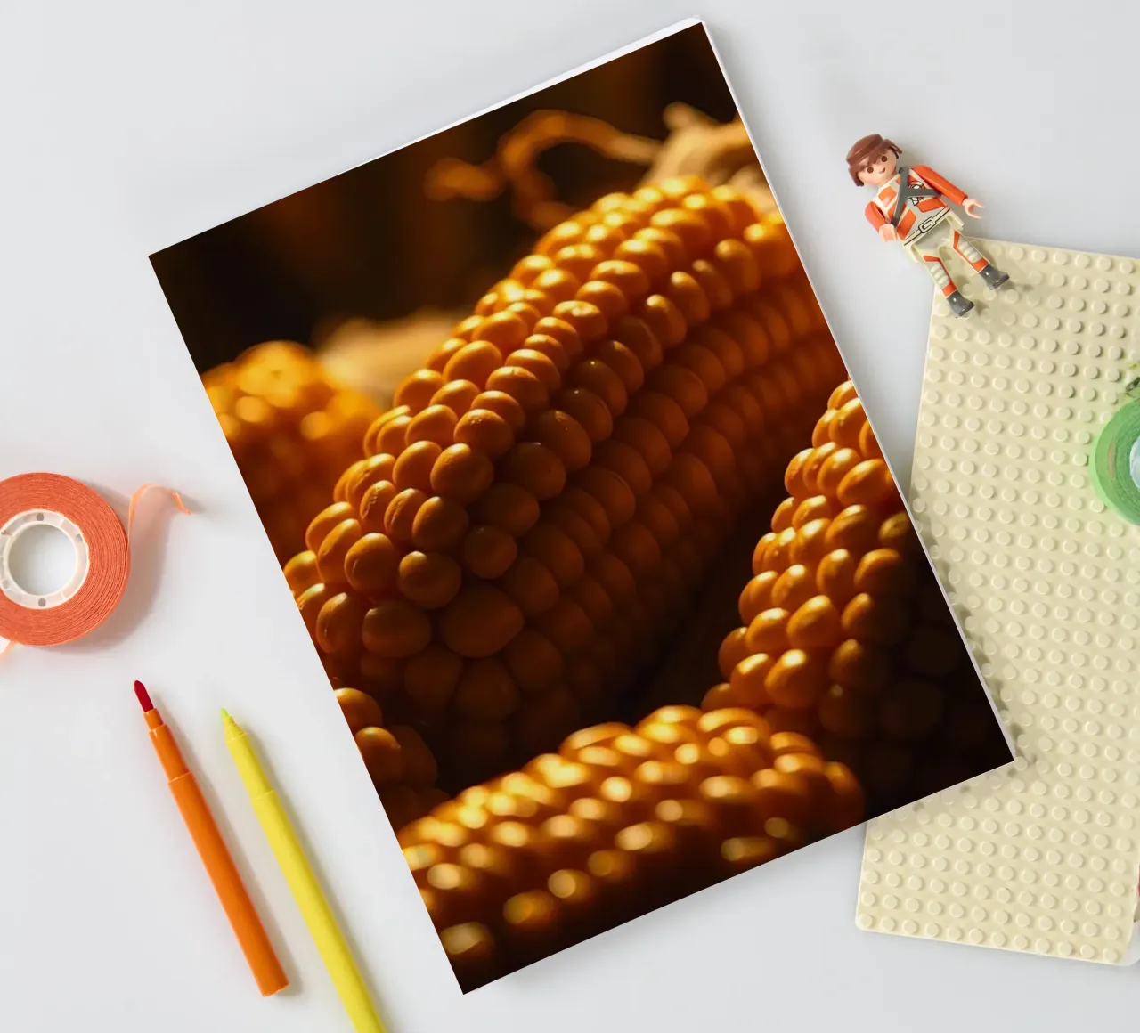 Golden corn ears displayed in a rustic setting notebook by DesignDoodle