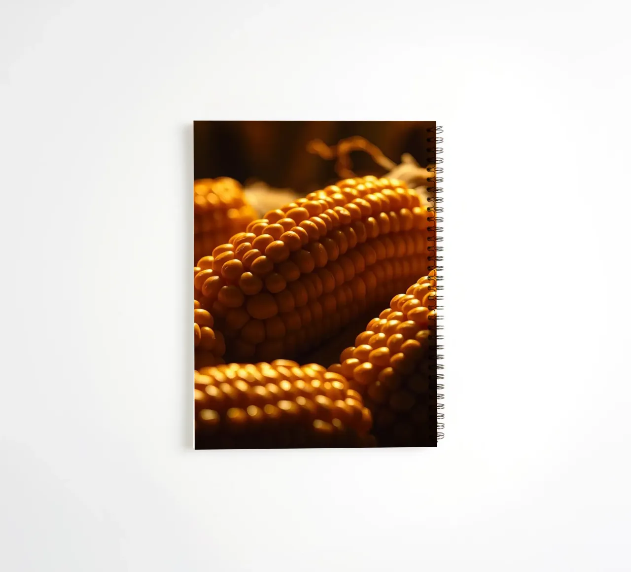 Golden corn ears displayed in a rustic setting spiral notebook by DesignDoodle