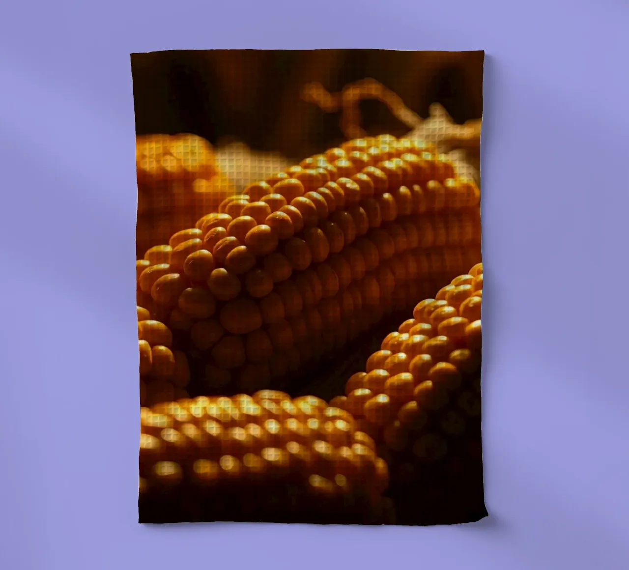 Golden corn ears displayed in a rustic setting tea towel by DesignDoodle