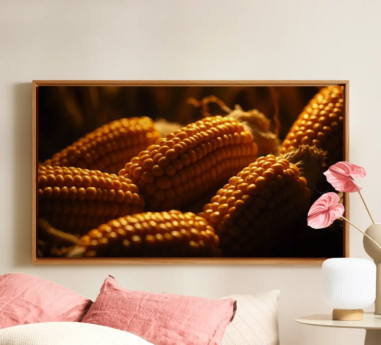 Golden corn ears displayed in a rustic setting canvas by DesignDoodle